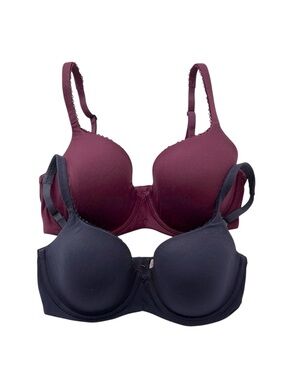 Victoria's Secret Lightly Lined Full-Coverage Bra Set Burgundy and Navy - 34DD